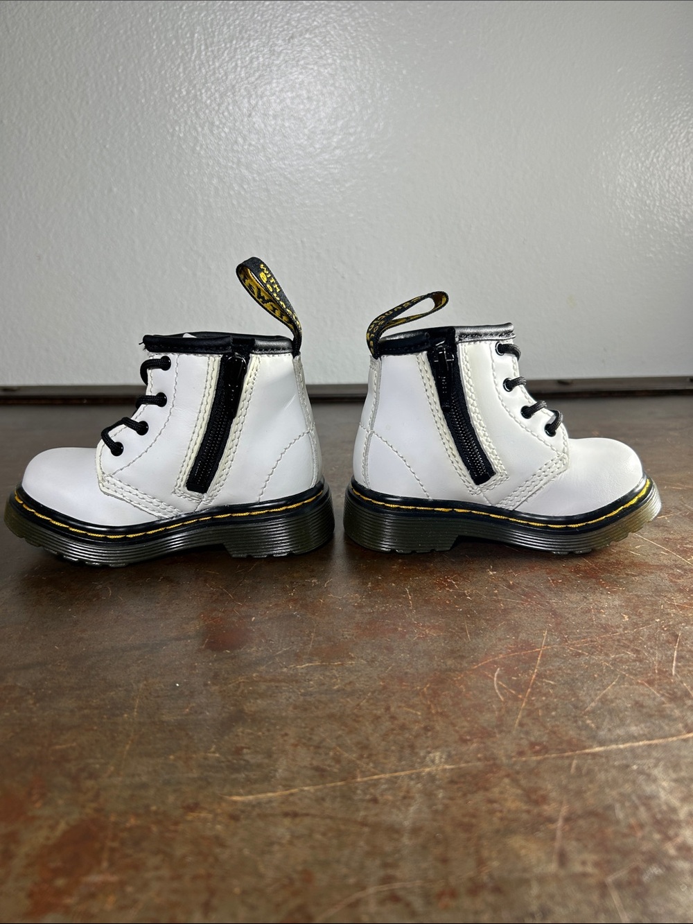 Dr. Martens White Leather Boots Black Accents Yellow Stitching Toddler Size US 4 - Picture 6 of 11